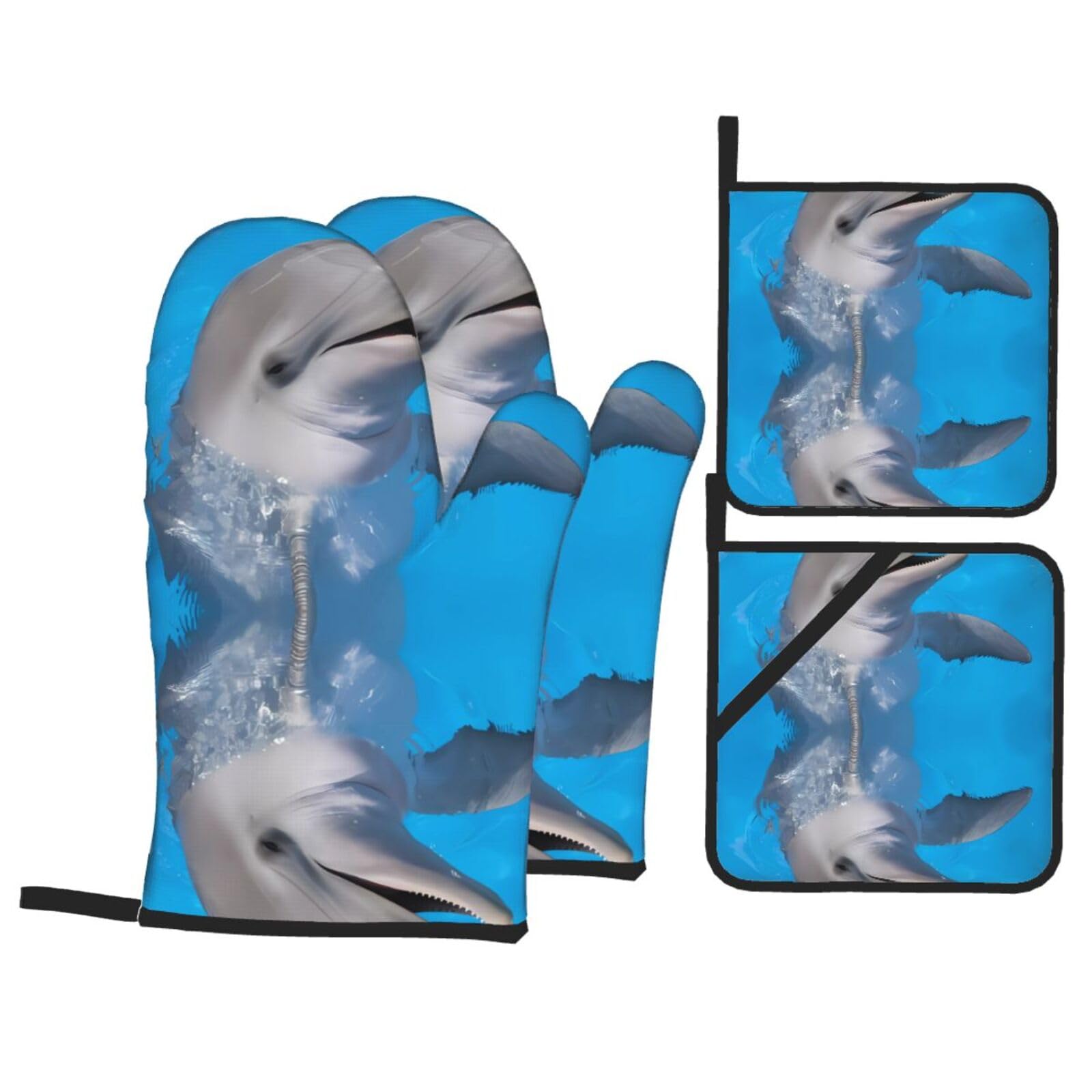 WHJSSF Dolphin with a Smile Prints 4-Piece Waterproof Oven Throws & Heat Resistant Pot Covers – Durable Kitchen Layers for Grilling & Baking