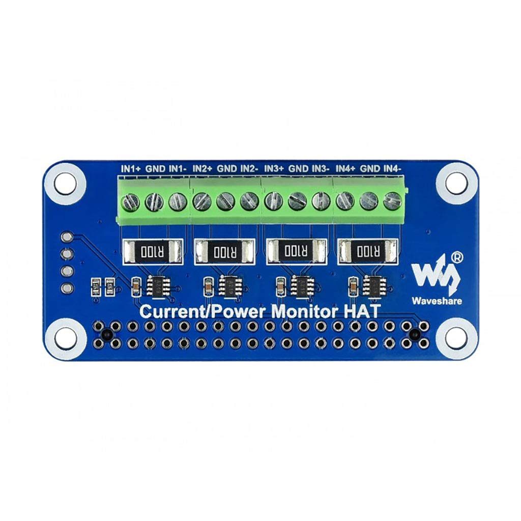 Waveshare 4-ch Current/Voltage/Power Monitor Hat for Raspberry Pi I2C/SMBus Interface Easy to Monitor Each Channel's Current, Voltage, and Power Consumption