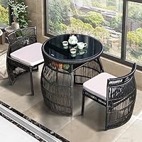ラタン製 黒と白の花柄 椅子2脚とテーブル1台 セット 2脚Set】ラタン調チェア【ブラック】組立式 | カフェテーブル&チェア