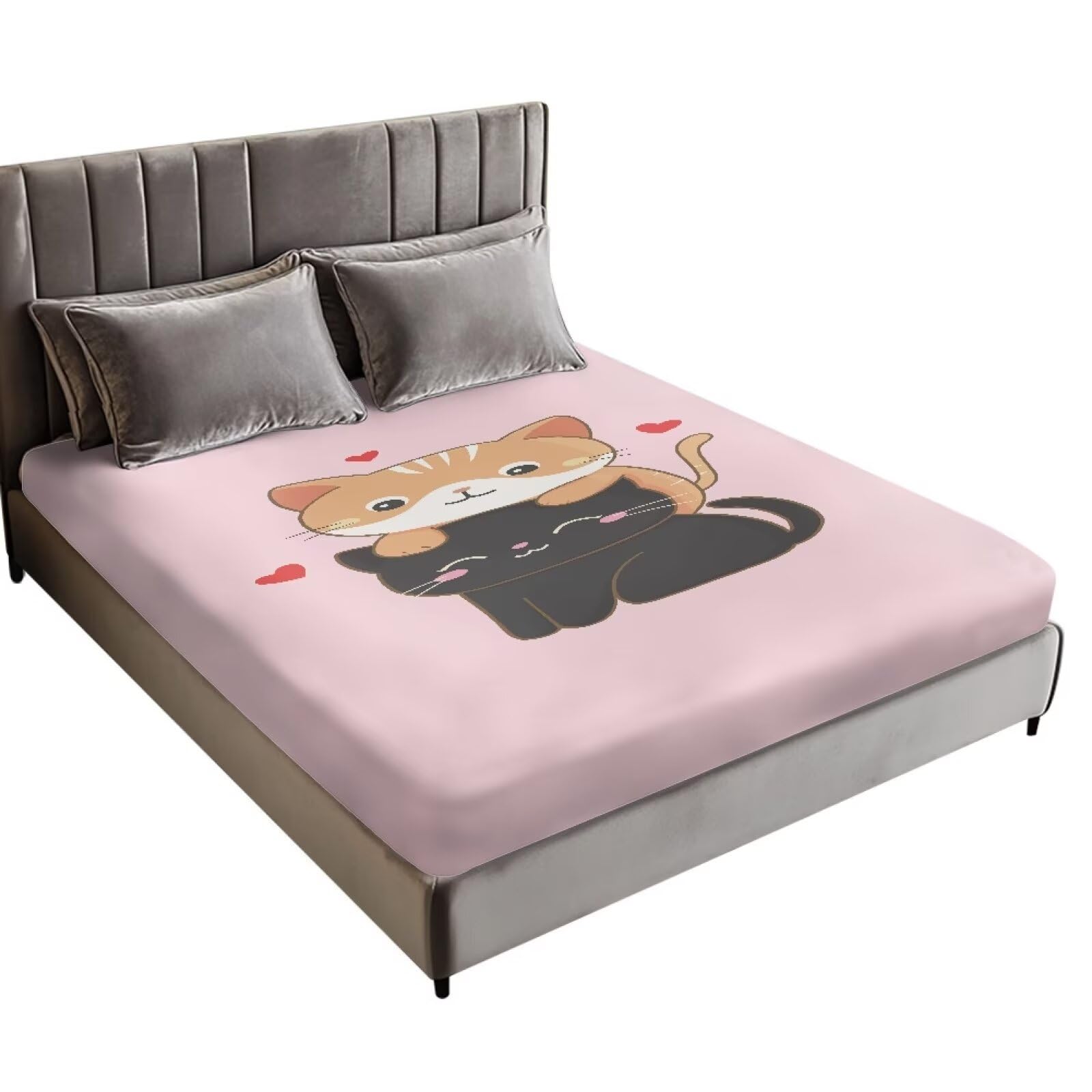 ZOUTAIRONG Twin XL Fitted Sheet Cute Kids Fitted Sheets Ultra Soft & Breathable Elastic Durable Bed Sheets Cute Cats Anti Slip Washable Fitted Sheet for Grils, 39 x 80 in