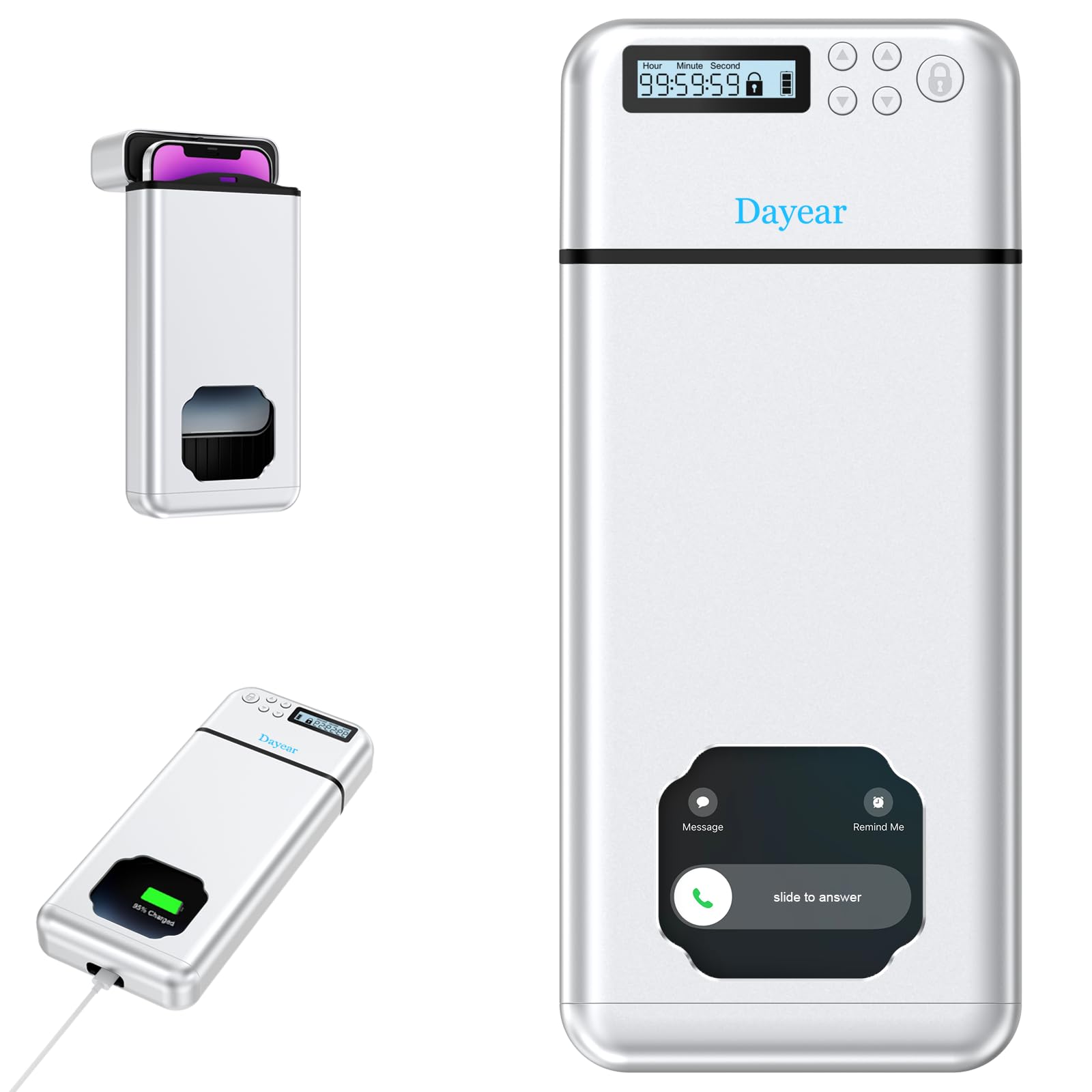 Dayear Phone Lock Box, Safe Timed Lock Box for iPhone/Android, phone prison with Timer, Phone Jail Help Kids/Adults Self-Control/Silver