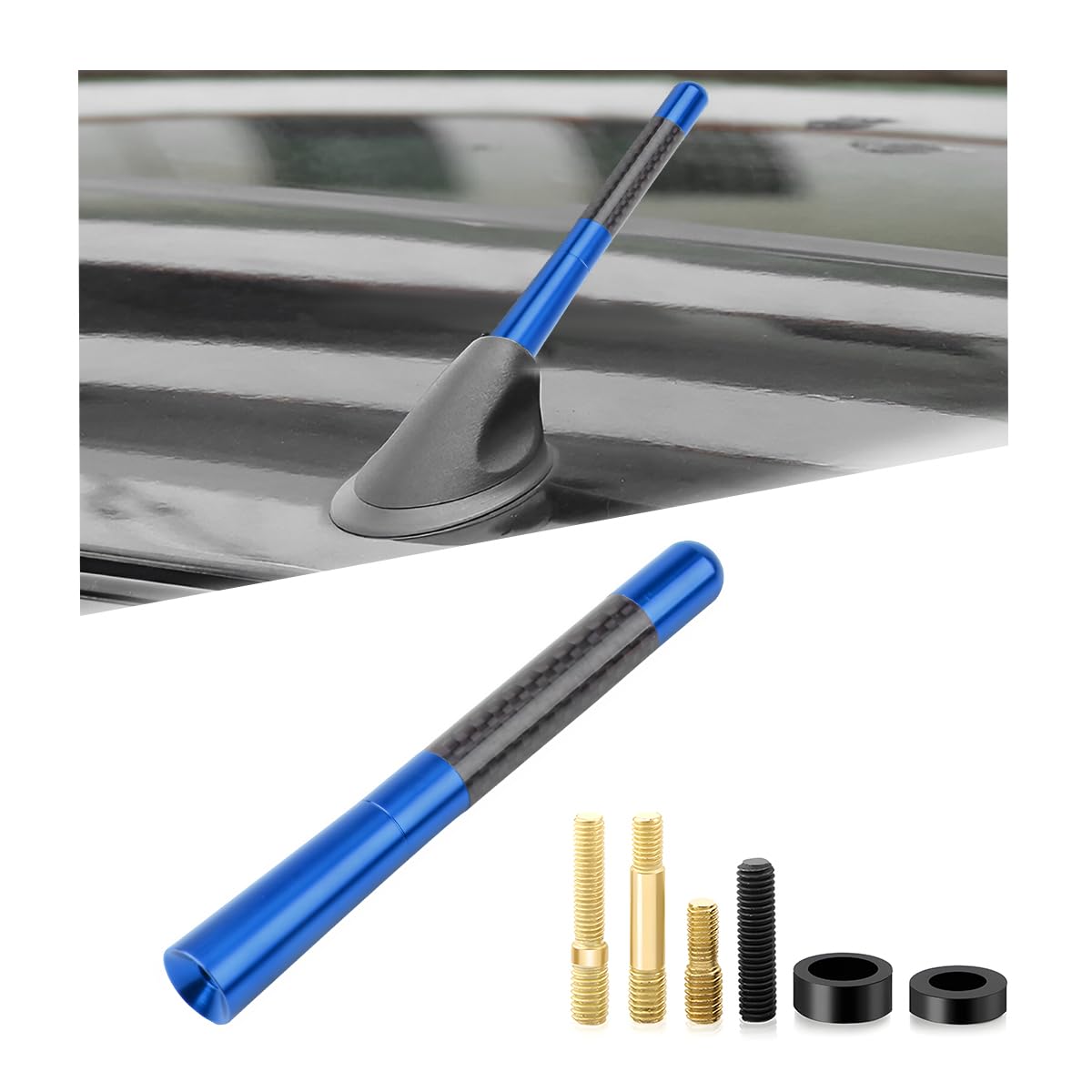 Car Short Antenna, 4.72" Carbon Fiber Antennas Replacement with Aluminum Screw, AM/FM Radio Reception Antenna for Most Cars, SUVs and Trucks, Universal Accessories (Blue)