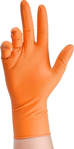 Miniatura 2 de TitanFlex Thor Grip - Guantes industriales de nitrilo naranja con textura de diamante elevado, 8 mil, sin látex, sin polvo