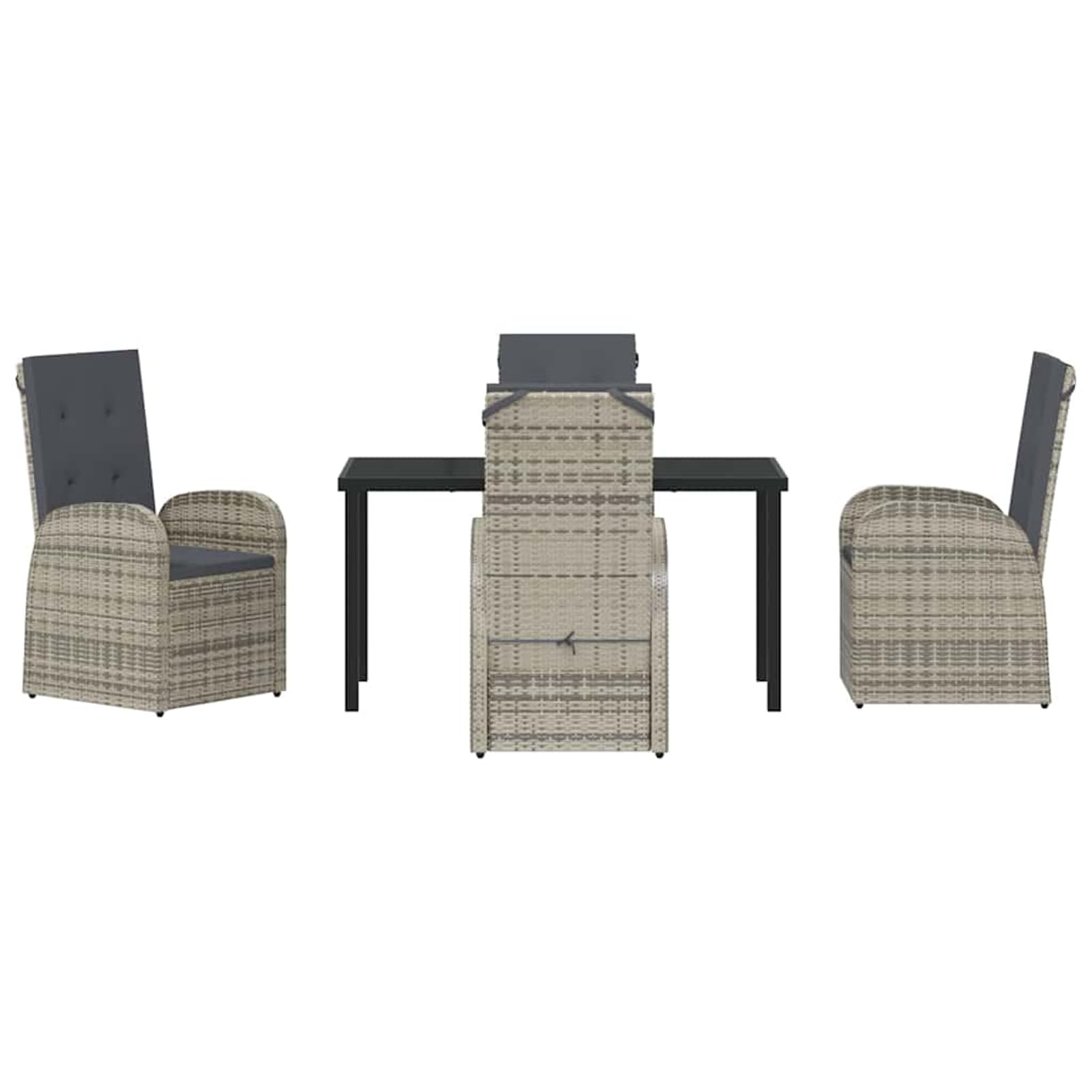 Geecher Set da Pranzo per Giardino, con Cuscini Esterni, 5 Pezzi, Tavolo 200x80 cm e Sedie in Polyrattan Grigio, per Cene all’Aperto e Incontri in Famiglia