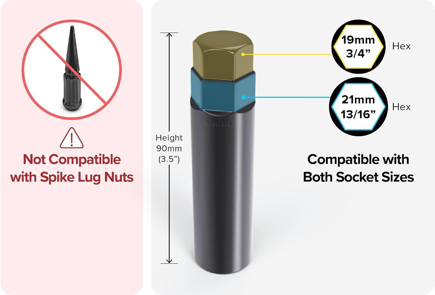 StanceMagic 2pcs Small 6 Point Spline Drive Tuner Replacement Socket Key Tool for Aftermarket Six-Spline Wheel Lock Lug Nuts - 17.6mm Inner Diameter - 19mm 3/4 21mm 13/16 Hex Socket Wrench - Silver