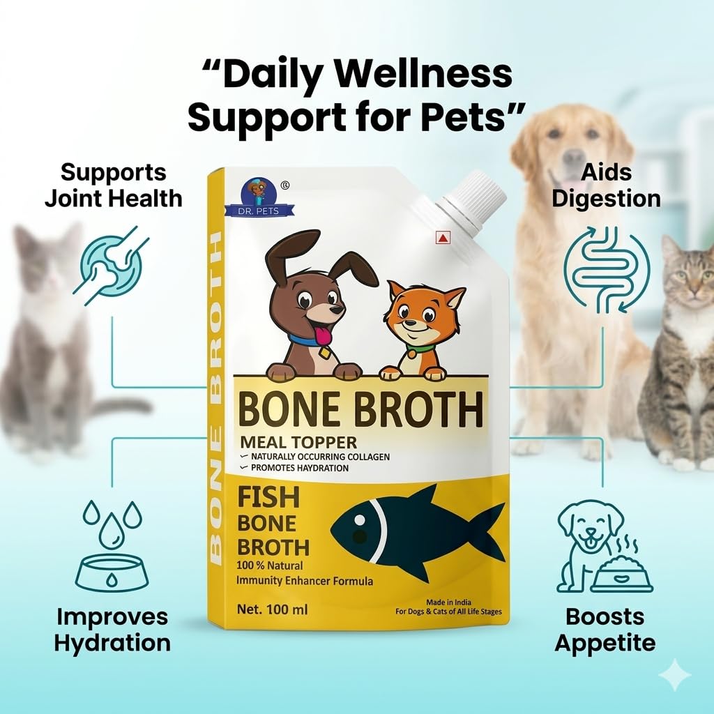 Dr. Pets Pack of 3 (100ml Each) Fish Bone Broth for Dogs & Cats | Liquid Meal Topper | Collagen Rich | Supports Digestion & Hydration 3