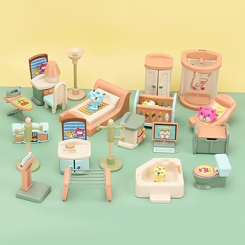Miniatura 5 de Paquete de 50 muebles para casa de muñecas para niños, juguetes grandes sueños para bebés, niños y niñas a partir de 3 años, accesorios en