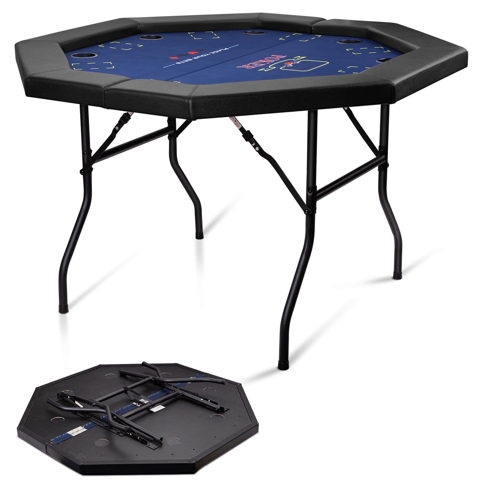Hotsizz Mesa De Póker De 122 Cm Con Capacidad Para 8 Personas, Mesa De Póker Octogonal Ideal Para Casinos, Salas De Juegos Y Usos Domésticos