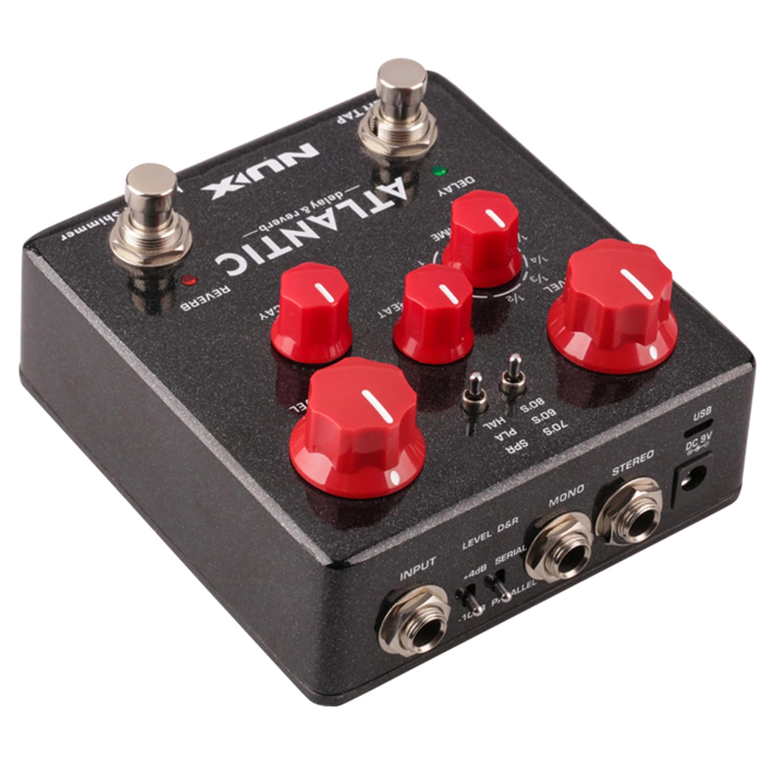 NUX NDR-5 Atlantic Delay und Reverb Pedal Effektgerät für Gitarre + keepdrum Netzteil