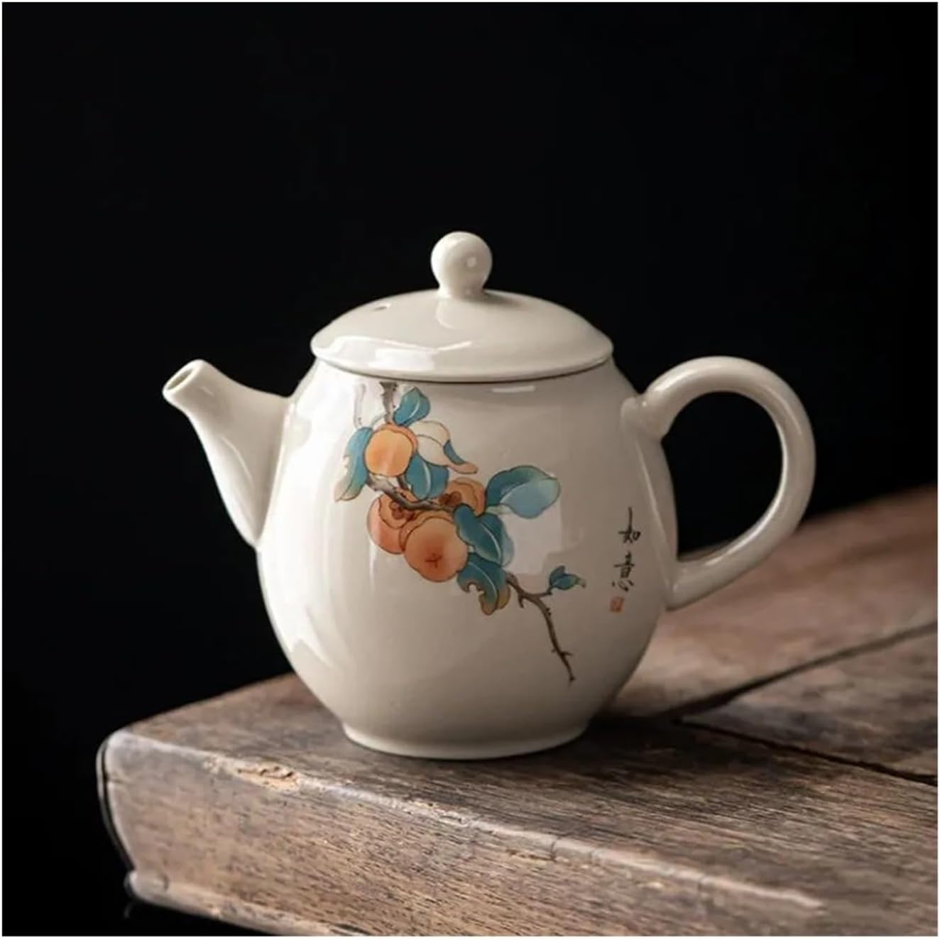 Tea Kettle Teapot Chinese Handmade Ceramic Teapots Peach Fruit Pattern Tea Pot Household Kettle Tea Set Accessories for Loose Tea Leaf(02)