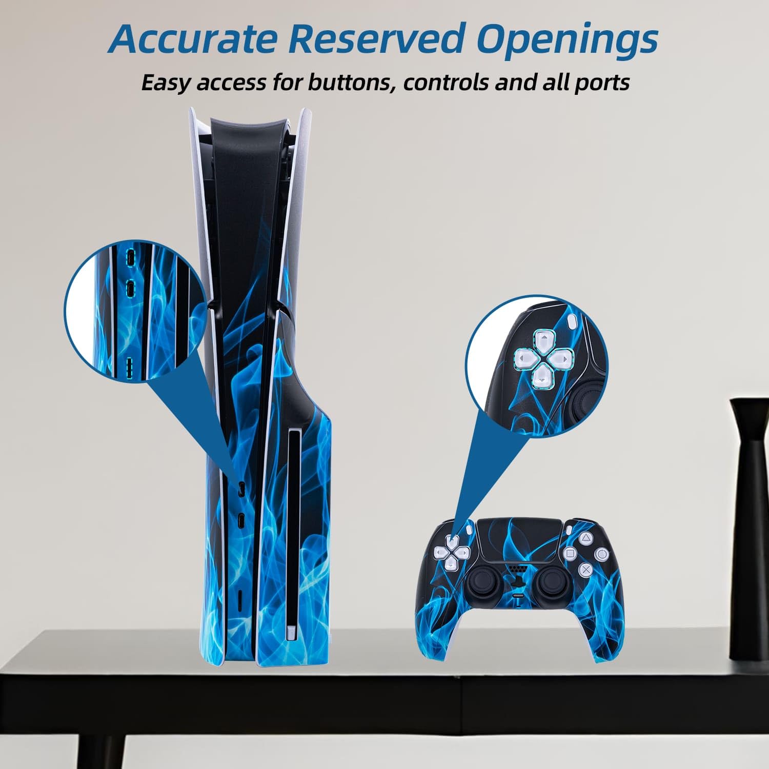 Mcbazel Autocollant antidérapant Autocollant en Vinyle Peau Couverture Plaques adhésives Autocollantes pour PS5 Slim Disc Edition-Blue Flame