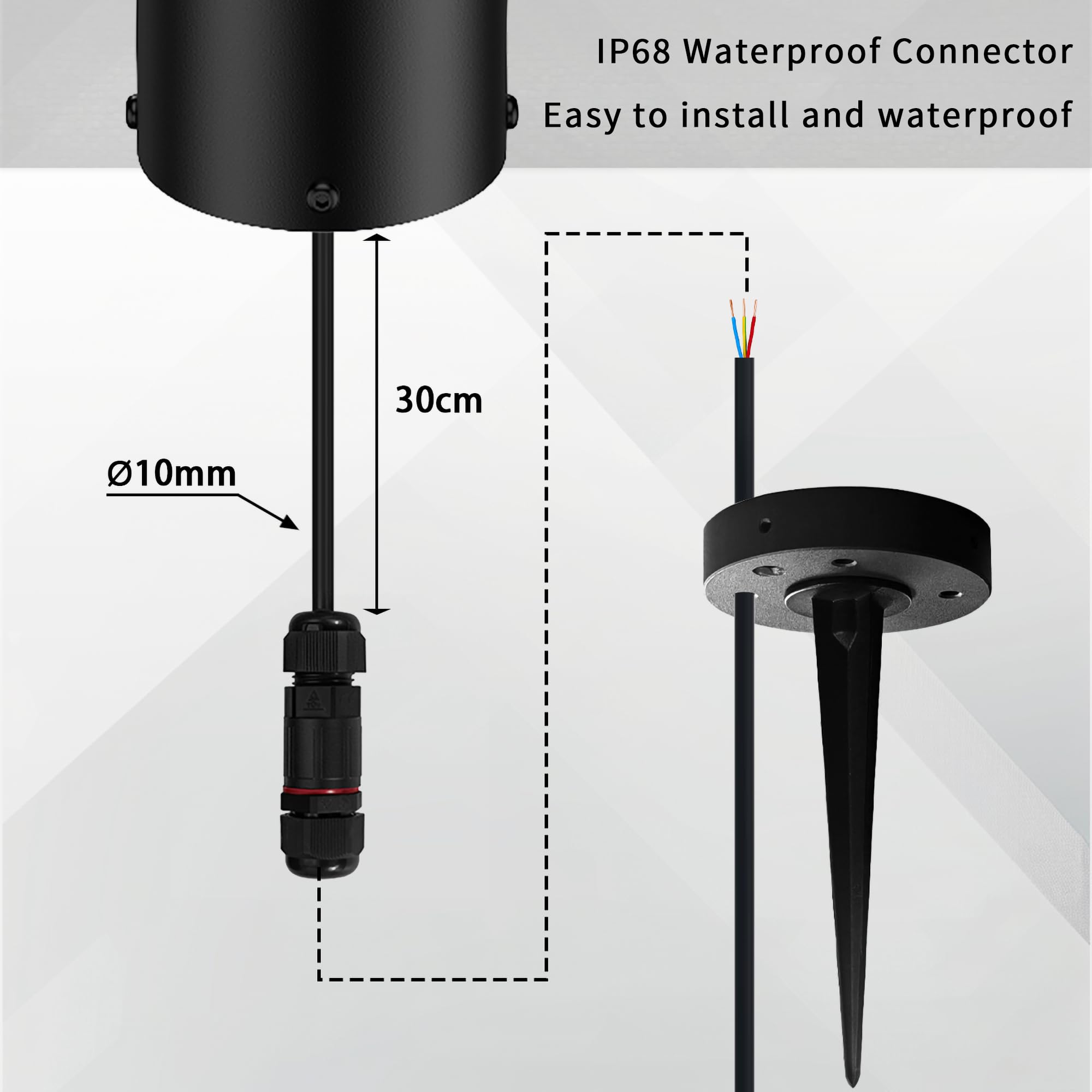 JNR 4 Pack Edelstahl Wegeleuchten Außen mit Erdspieß 230V, Schwarz 4 Pack | IP65 Wasserdicht, Höhe 290 mm 5w 3000k warmweiß COB LED, Wegleuchte, Gartenbeleuchtung, Gartenlampen, Gartenleuchten