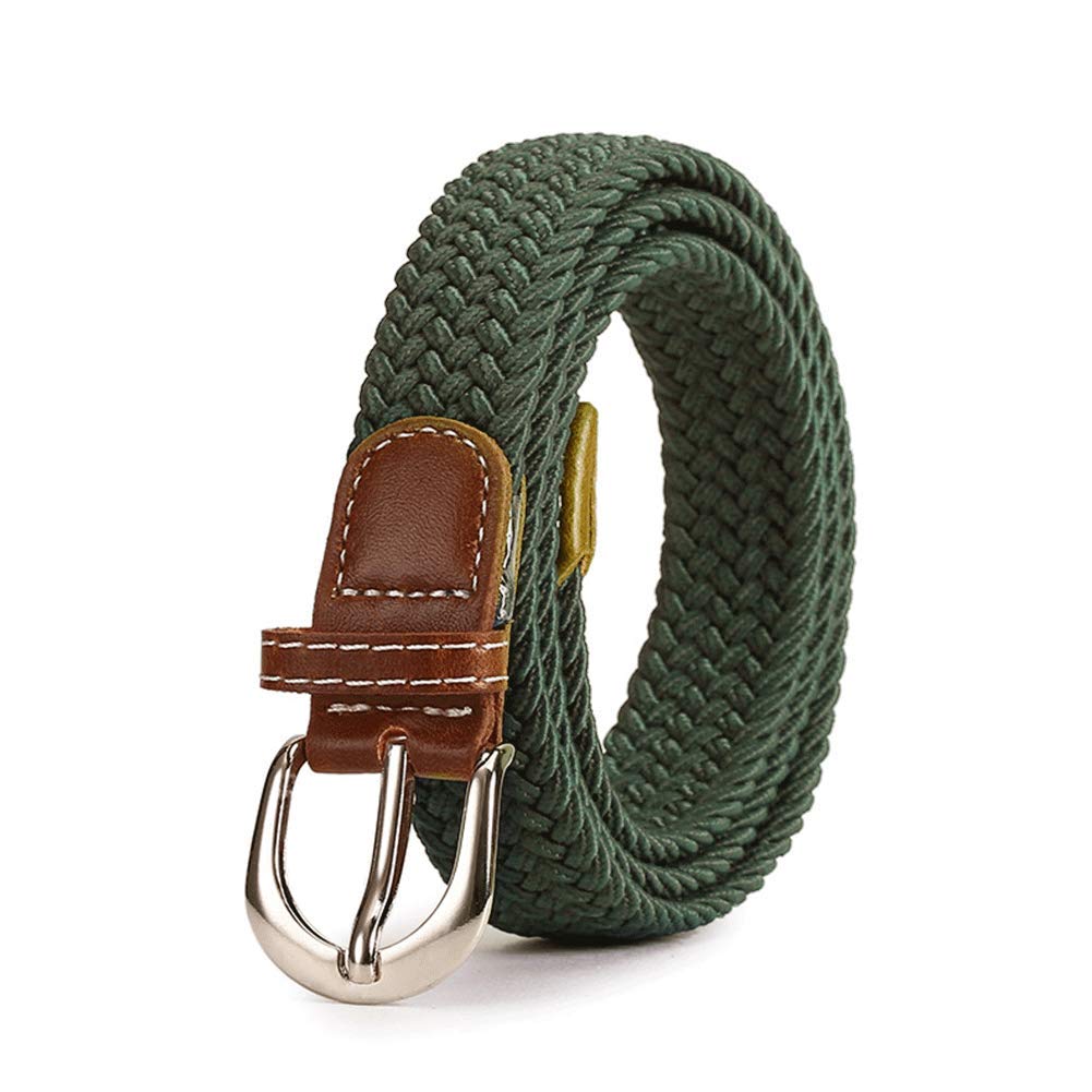 Unisex Elastic Braided Belt Casual Canvas Waistband for Men Women Army Green