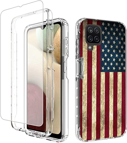 Funda para Galaxy A12/A12 5G/Galaxy M12 A125U con protector de pantalla de vidrio templado, cuerpo completo, a prueba de golpes, lindo patrón de