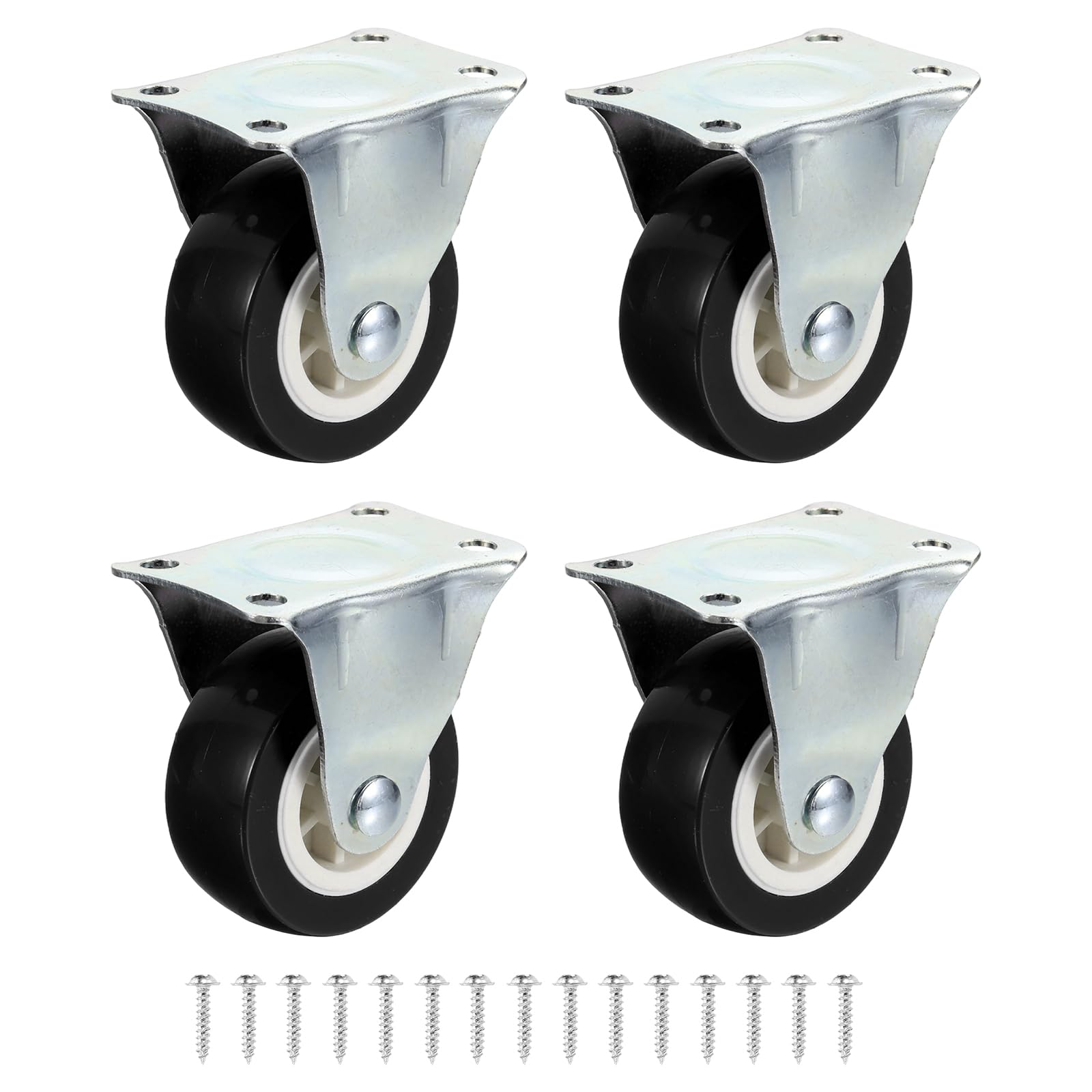 Defanex 4pcs Rigid Caster Wheels (2.5 Inch) - PVC Non-Swivel Top Plates Castors for Furniture Drawers Storage Bins DIY Project, Black