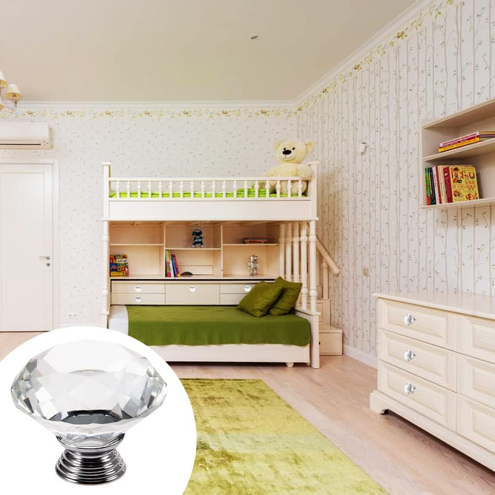 Mtsooning 2PCS Crystal Knobs Diamond Shaped Handles Clear Glass Cabinet Knobs for Closet Drawer Kitchen Dresser Cupboard Wardrobe,3 Size Screws