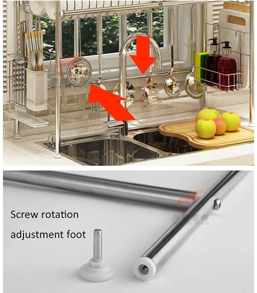 Scaffale espositivo per scolapiatti in Acciaio Inox a 2 Livelli, salvaspazio, con portautensili e Posate (Dimensioni: 84 x 28 x 82 cm) (79 x 28 x 82 cm) ()