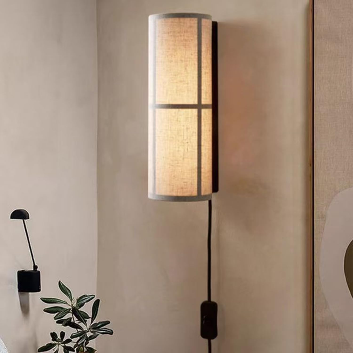 OOWOKS E27 Vintage Wandlampe mit Stecker und Schalter Innen Wandleuchte Retro mit Stoffschirm Lampenschirm Nachttischlampe mit Kabel und Stecker Wand Beleuchtung Up Down für Schlafzimmer Wohnzimmer
