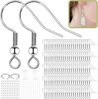 FANCY NOVA Earring Hooks Silver 120PCS, Hypoallergenic Stainless Steel Earring Hooks Dangle Wires Earring Fish Hooks for Jewelry Making, with Clear Earring Backs and Jump Rings