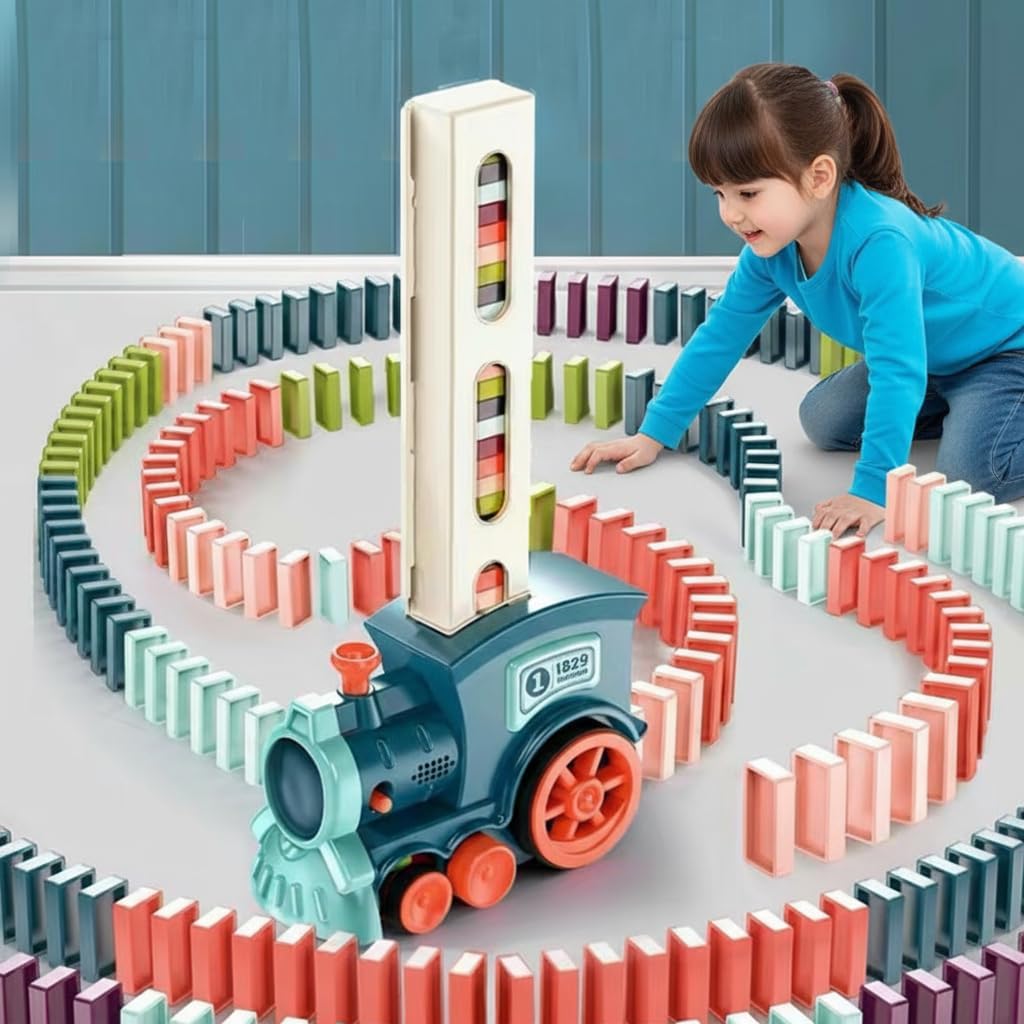 Amazon.com: Domino Train Toy Set for Kids, Domino Blocks Set Building ...