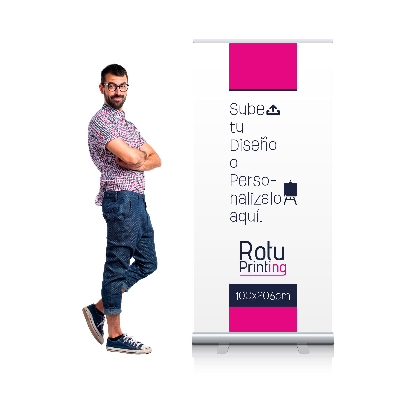 Roll Up Personalizado 100x200 cm - Expositor Enrollable Publicitario con Gráfica Impresa - Estructura de Aluminio y Lona HD - Incluye Bolsa de Transporte