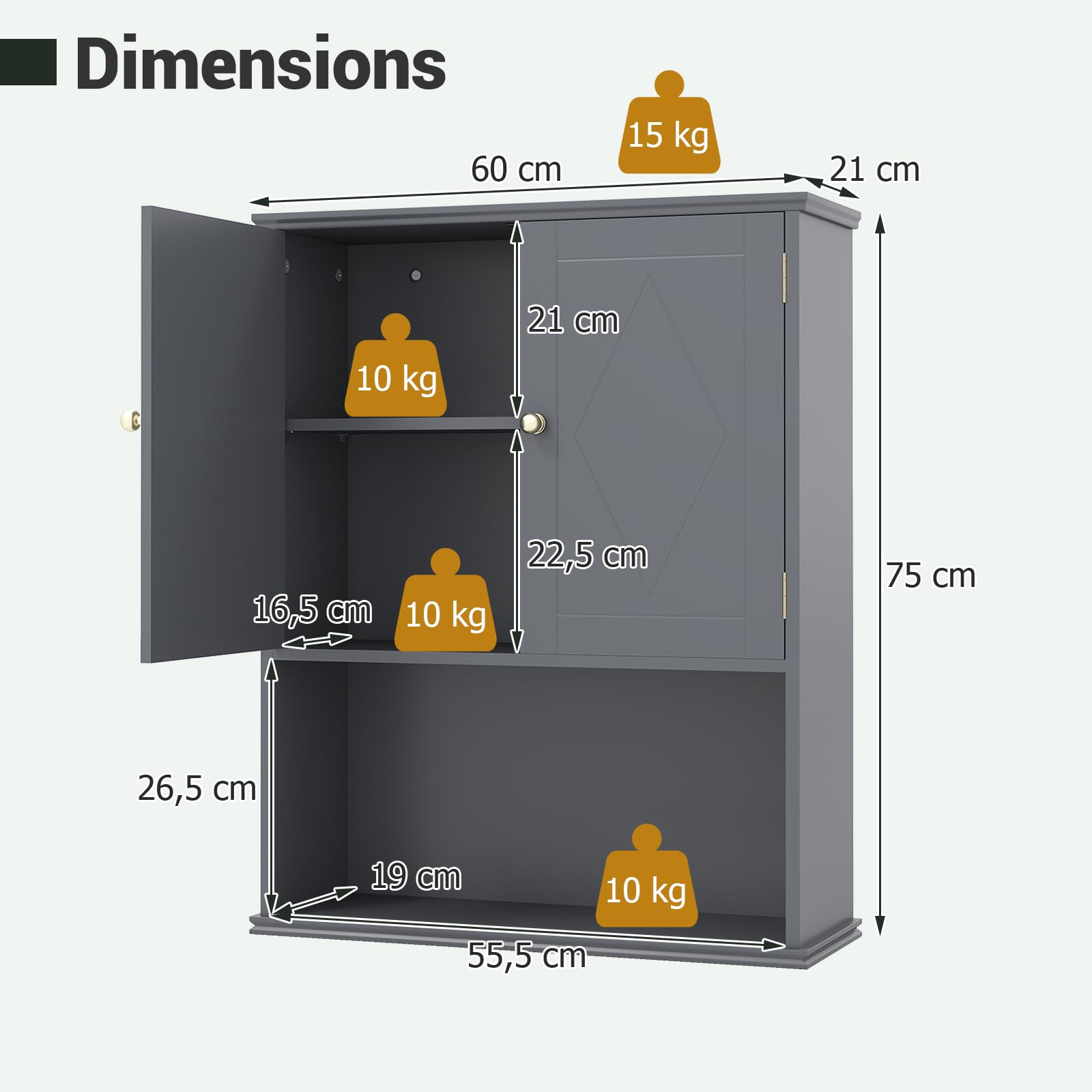 LIFEZEAL Meuble de Salle de Bain Mural, Armoire de Rangement Suspendue avec étagère Réglable, Compartiment Ouvert, Meuble de Salle de Bain Moderne en Bois pour Salle de Bain, Cuisine (Gris)