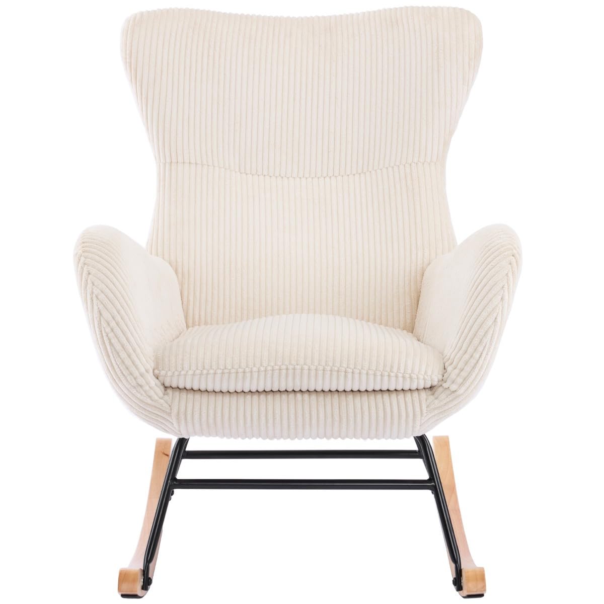 HOMIFAB Rocking-Chair Velours côtelé Beige Béa