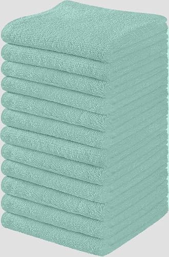 Towel and Linen Mart 100% Cotton - 12 Pack Wash Cloth Set - Flannel Face Cloths, Highly Absorbent and Soft Feel Fingertip Towels (Turquoise, Pack of 12)