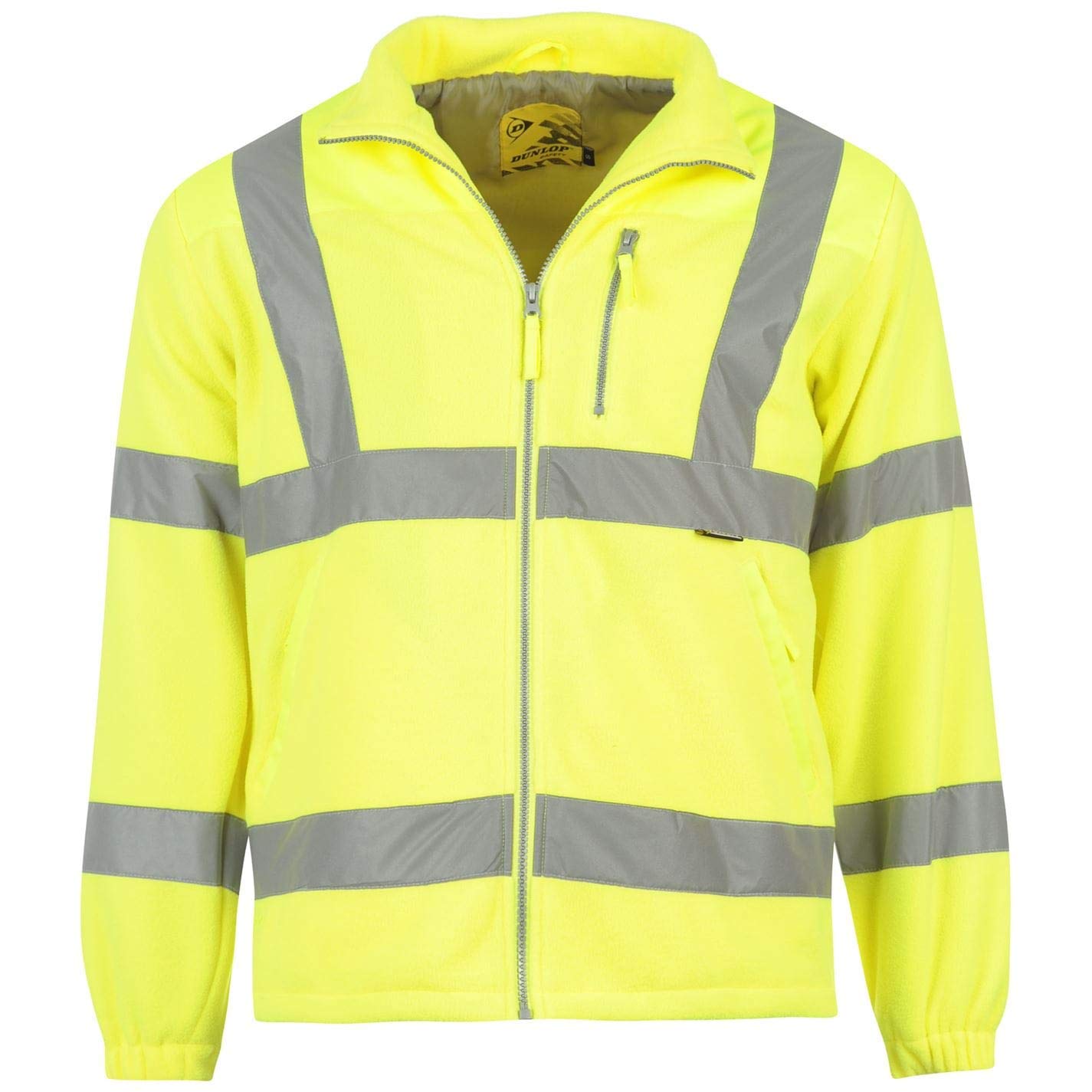DUNLOP Mens Hi Vis Fleece Jacket Visibility Warm Workwear Full Zip Top Yellow XL