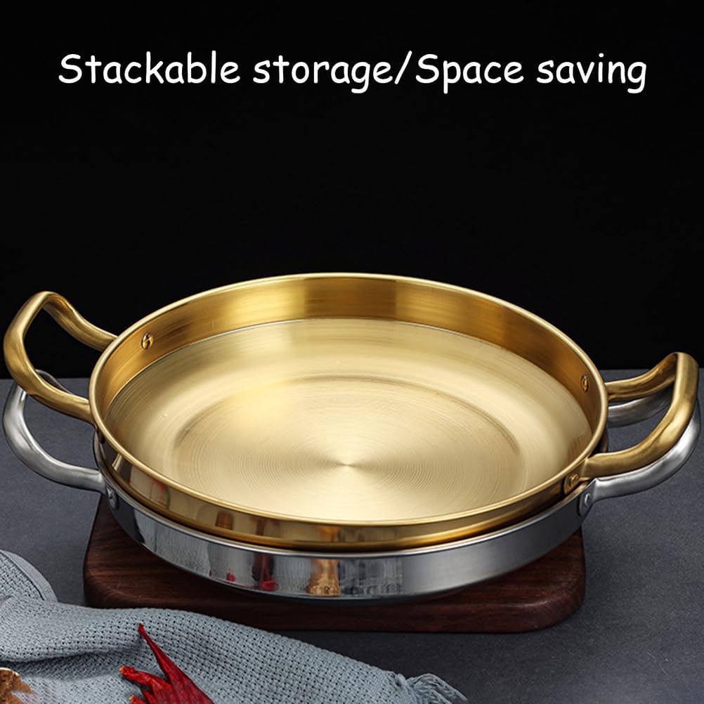 Stainless Steel Spanish Paella Pan, Large Skillet Double Riveted Handle Nonstick Seafood Pan Round Lobster Plate for Home Restaurant or Camping, Induction Safe,Gold,11.4inch