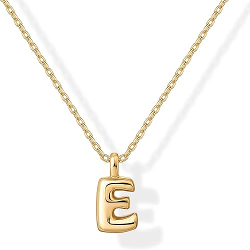 PAVOI 14K Gold Plated Dainty Chunky Bubble Initial Letter Pendant Necklace for Women | Alphabet Letter Necklace