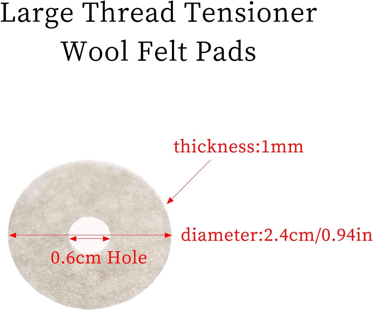 Skysewing 10pcs Large Round Thread Tensioner Wool Felt Pads, 2.4cm Diameter x 1mm Thin, 0.6cm Hole, Compatible with Barudan Tajima SWF Happy Computer Embroidery Machine Parts