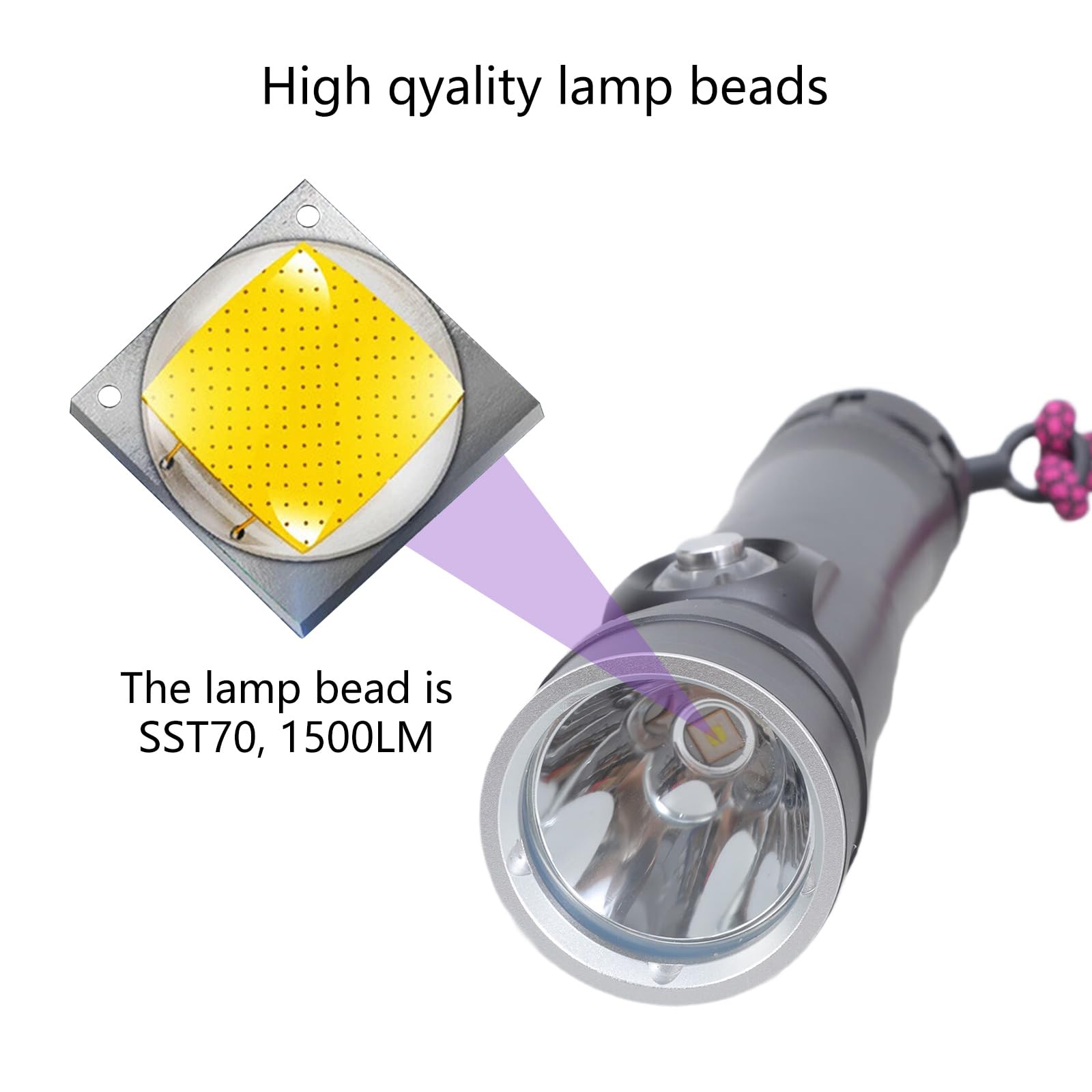 Torcia elettrica subacquea a LED con struttura in metallo e luce da pesca adatta per immersioni in mare e pesca