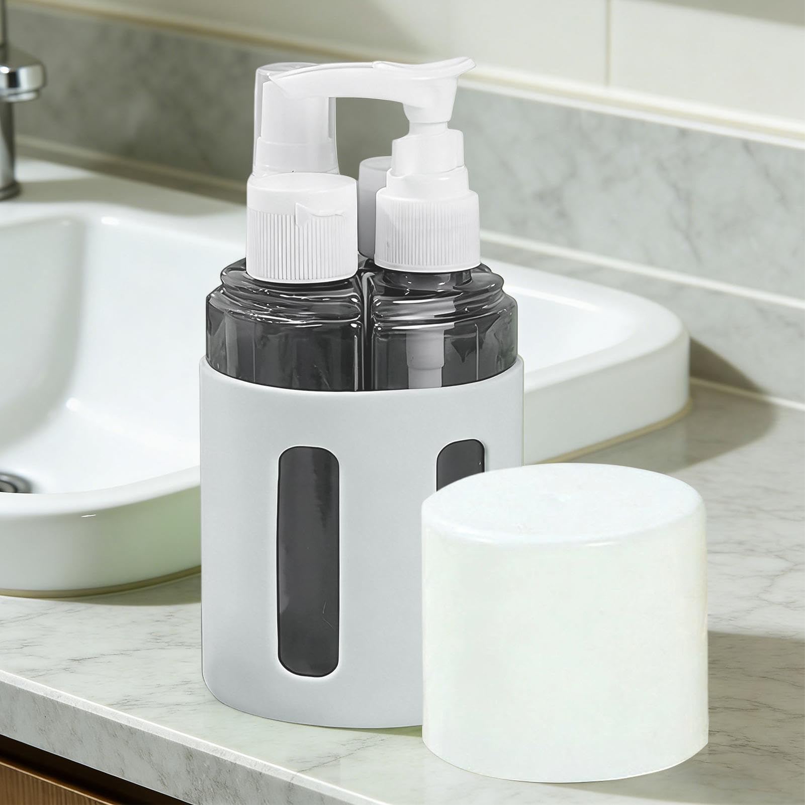 Derwrtup Juego de Frascos de Viaje,4 en 1 recargable vacía con pulverizador | Envases de Viaje para Artículos de Aseo - para Mujer Champú Acondicionador Gel de Ducha Perfume Vacaciones Hotel — view 3
