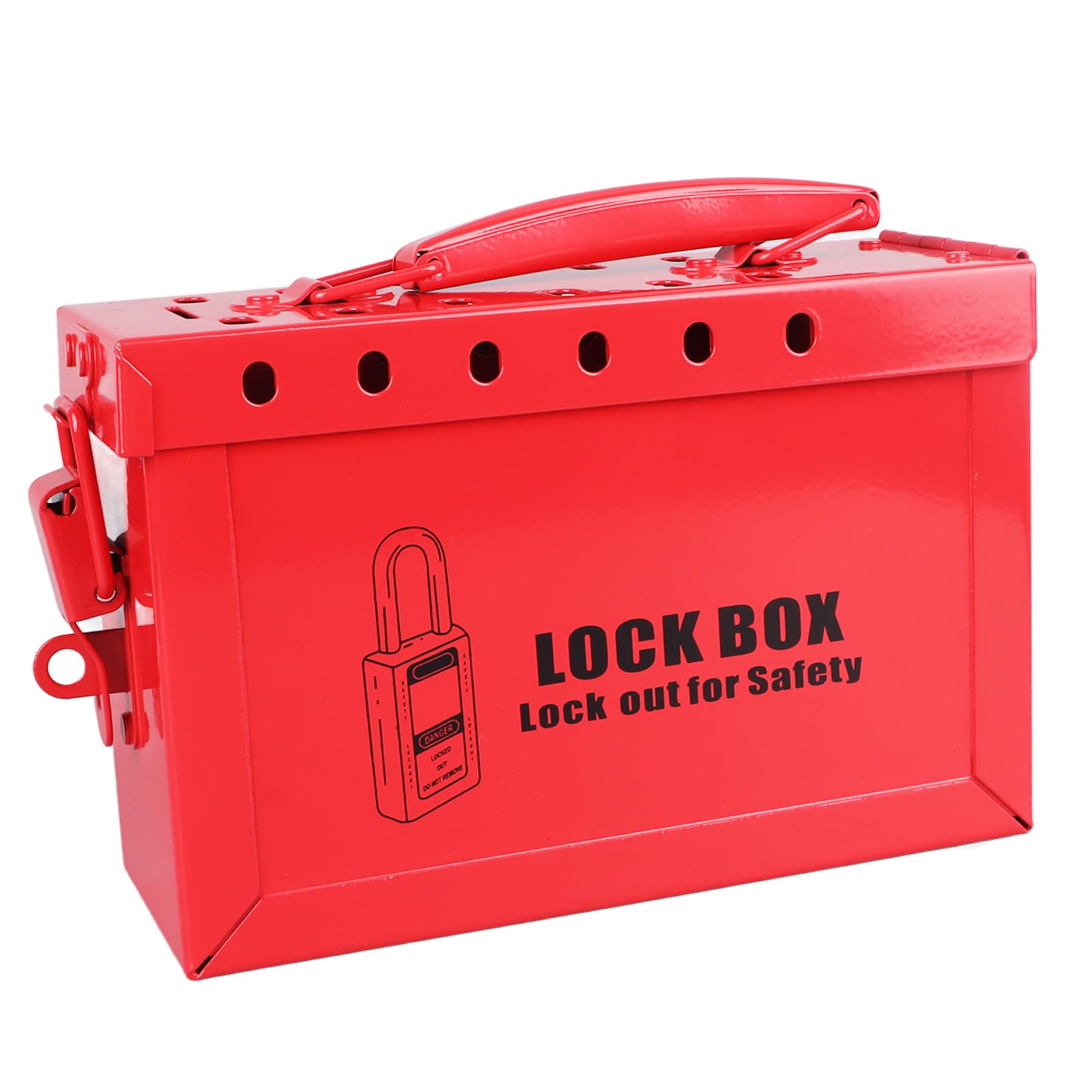 Sorandy Caja de Bloqueo Portátil Caja de Grupo LOTO de Acero Inoxidable Roja Resistente para Bloqueo de Equipos en Entornos Industriales