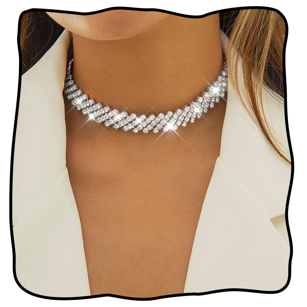 チョーカーチェーン ラインストーン シルバー　CCロゴ kyasya_cn122