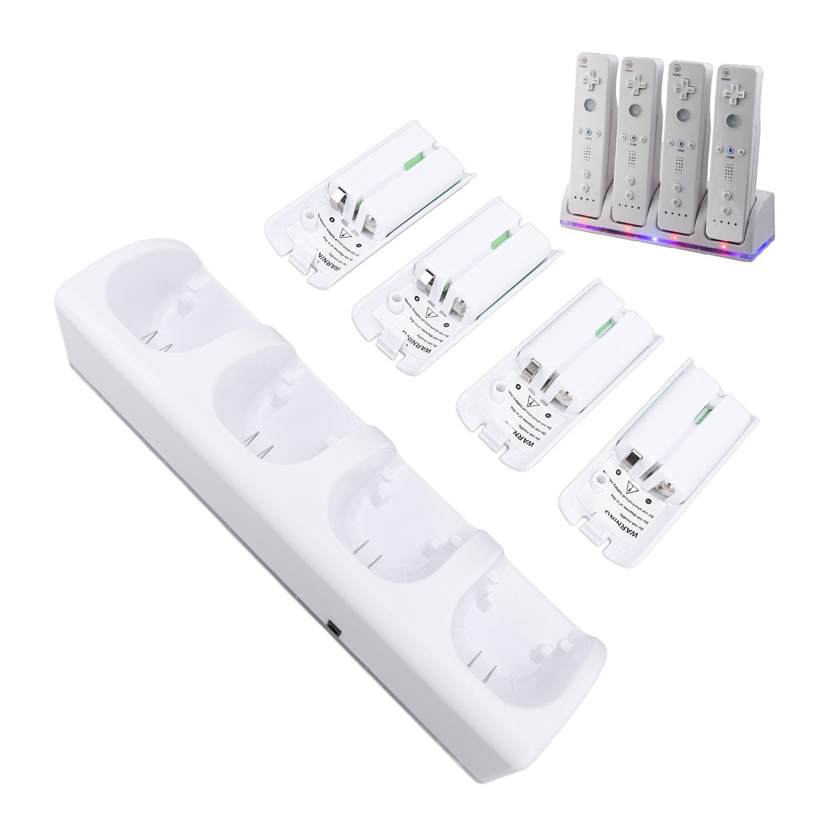 Cargador Remoto Wii, estación de Carga de Control Remoto para Wii con 4 Paquetes de baterías Recargables de 2800 mAh, baterías Recargables ABS para Wii, Control Remoto no Incluido (White)