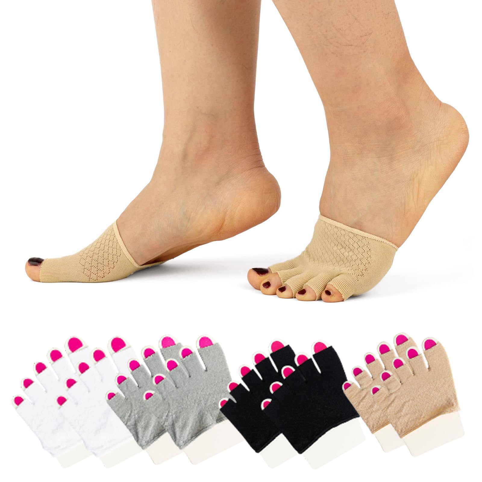 Soxbang 4 Pairs Women Half Sock Peep Toe footies Heeless Forefoot Topper Socks No Show