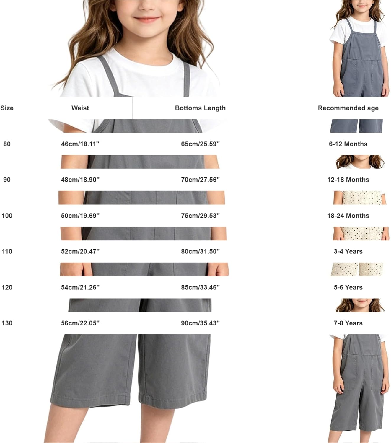 Toddler Girls Casual Overalls Wide Leg Adjustable Strap Baggy Jumpsuit with Pockets Kids Trendy Preppy Sleeveless Light