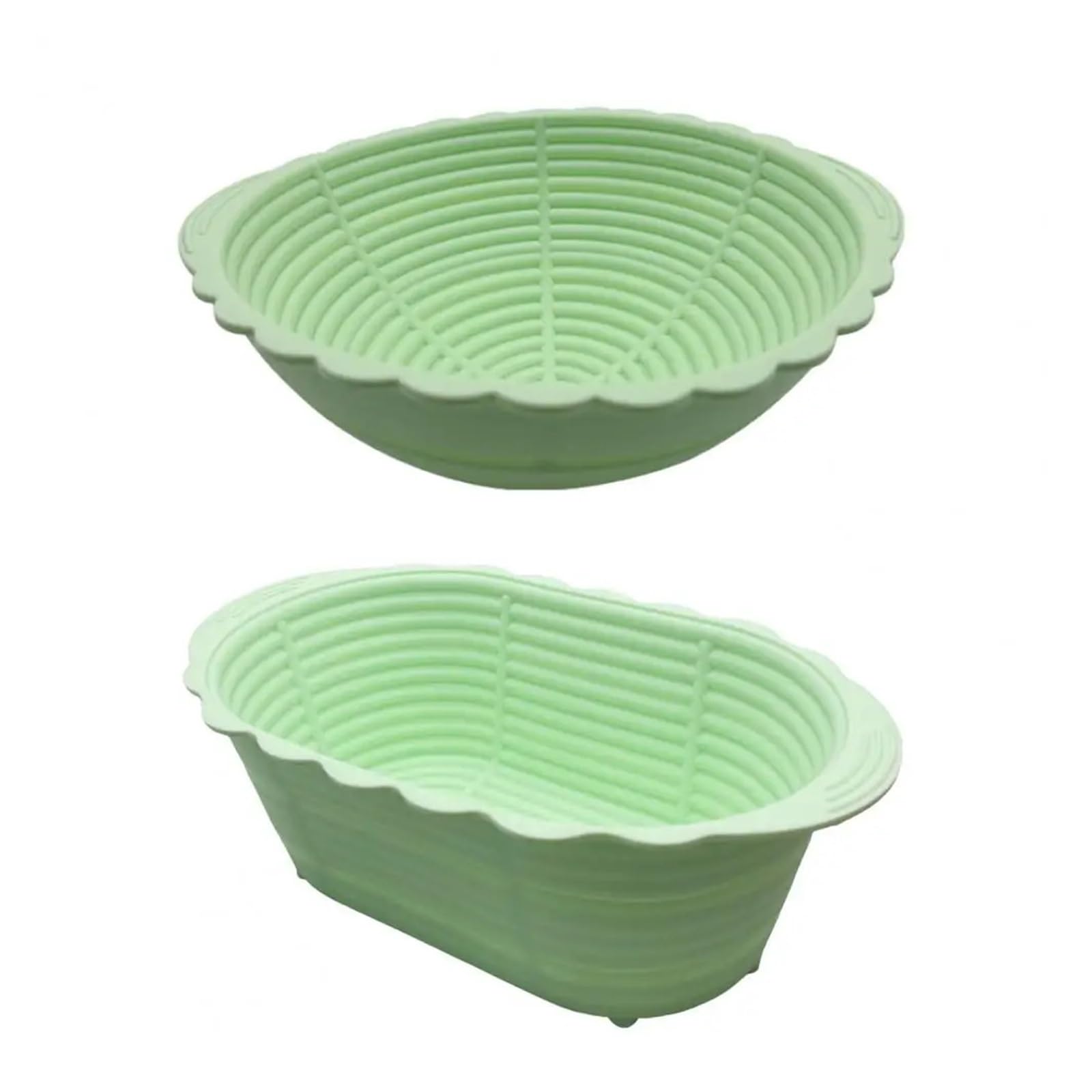 bread proofing basket, 2Pcs Silicone Round Oval Sourdough Bread Making Collapsible Proofing Bowl Kitchen Baking For(Green)