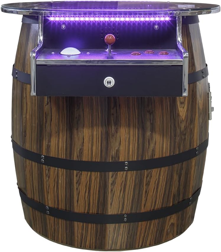 Retro Barrel Style Arcade Game – 2 Player Cocktail Cabinet with 516 Classic Games – 26" LCD Screen, Trackball Controls, Adjustable LED Lights – Pre-Assembled Heavy-Duty Coin/Free Play Cabinet