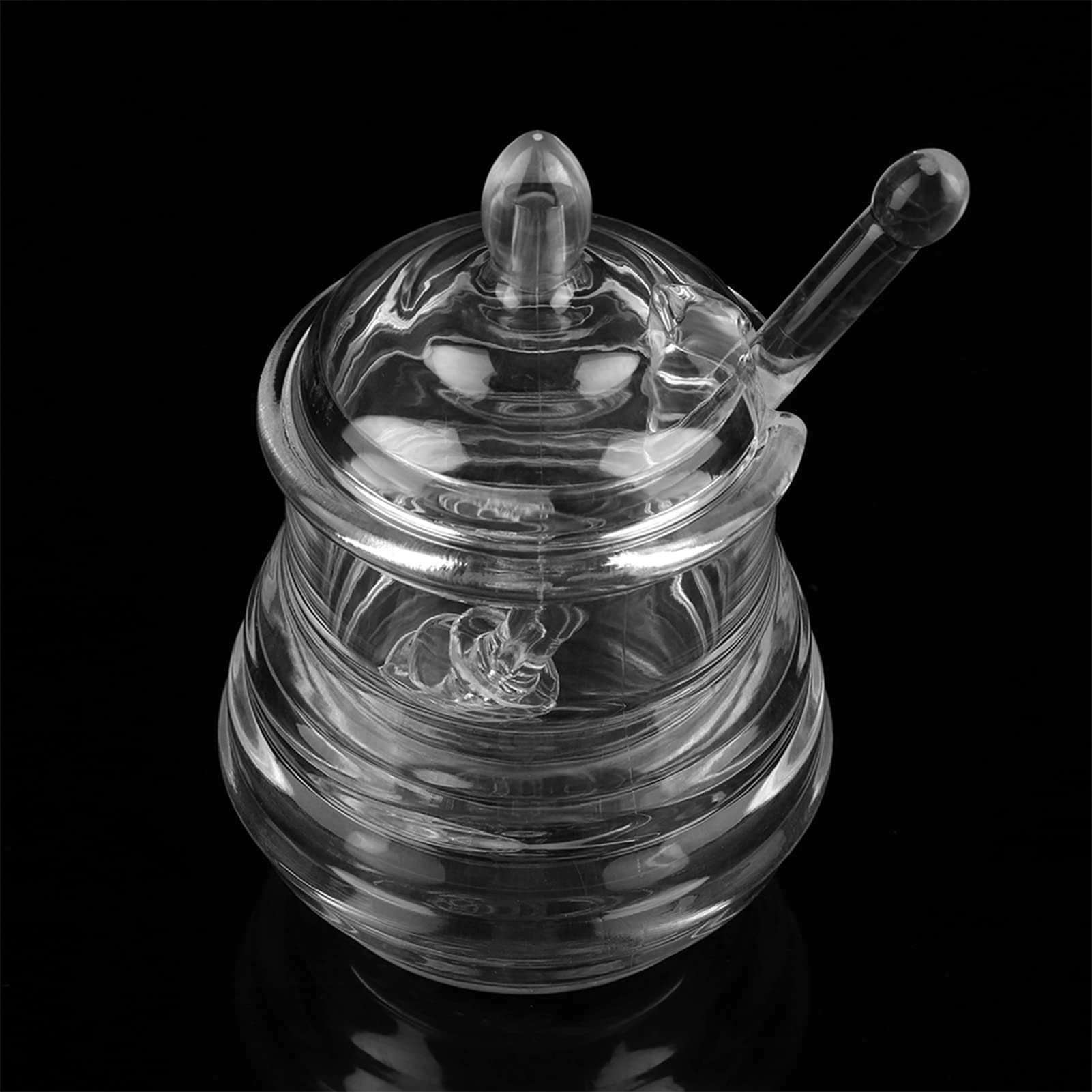 Transparent Beehiveshaped Honey Jar with Dripper Stick for Storing and Dispensing Honey 245ml