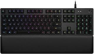 Logitech G513 Mechanical Gaming Keyboard with Palm Rest, RGB LIGHTSYNC, GX Brown Tactile Key Switches, Brushed Aluminum Case, Customizable F-Keys, USB Pass Through, QWERTY UK Layout - Carbon/Black