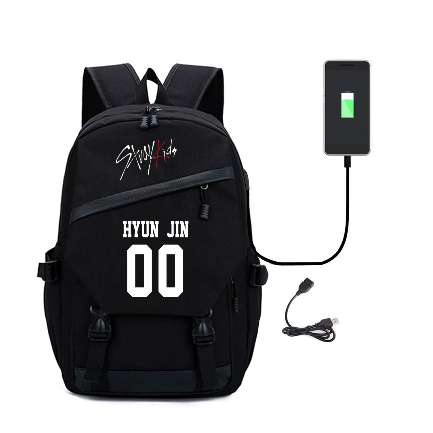 CHAIRAYCHAIRAY Skz Canvas Backpack with USB Charging Port Jisung Woojin Felix Bangchan Minho and Seungmin Knapsack