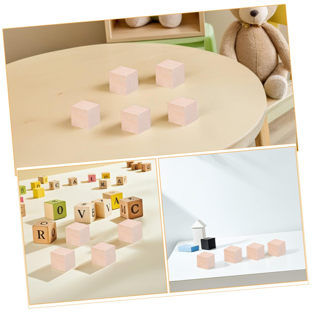 Mikikit 120pezzi Blocchi Quadrati in Legno Non Finiti Cubetti di Legno Naturali per Artigianato e Progetti Fai da Te Piccoli Blocchi per Gioco Creativo e Interazione Familiare