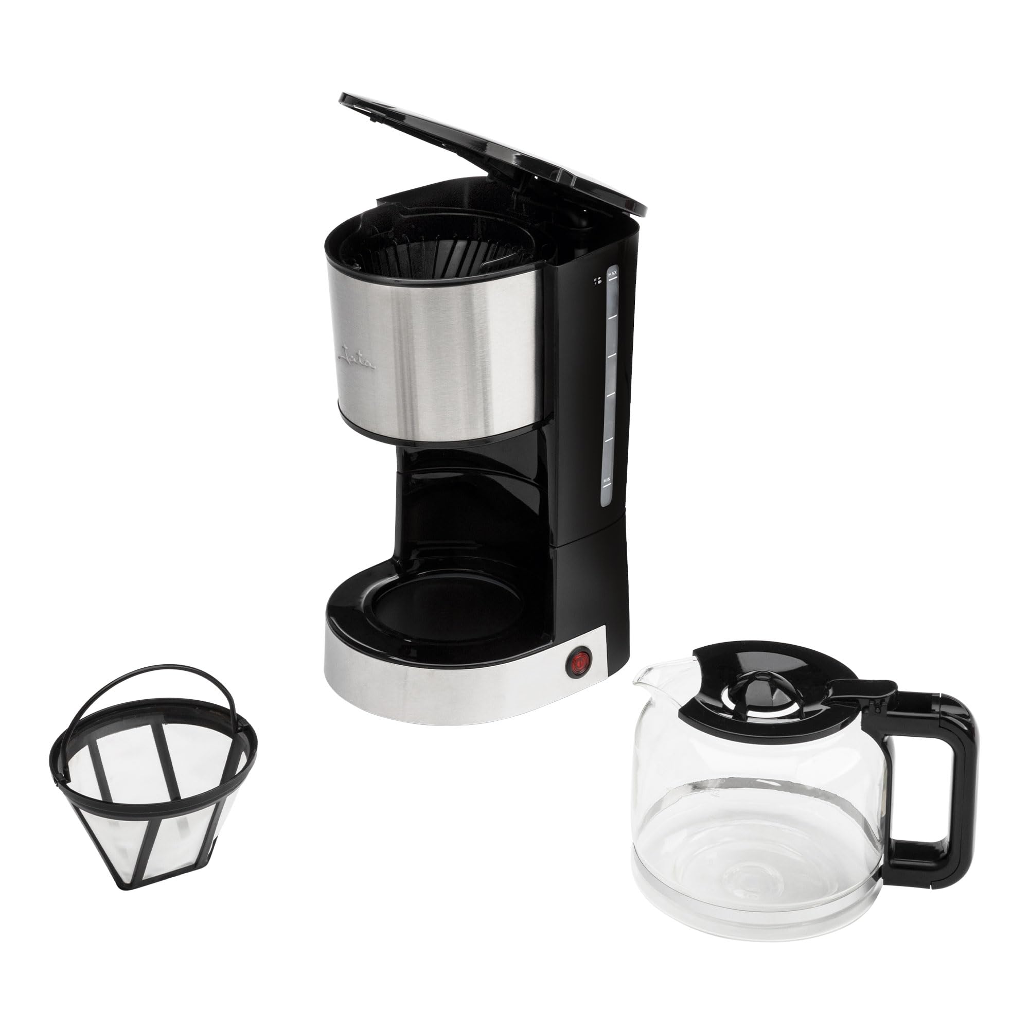 JATA JECA1512 - Cafetera Goteo. Cafetera Electrica de 6 a 18 Tazas. Filtro Permanente. Apagado Automático. Sistema Antigoteo. Compacta. Capacidad: 1.5 L. Depósito Graduado. Fácil de Limpiar. 800 W