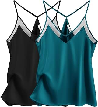 Ekouaer Women's 2 Piece Silky Satin Cami Tank Tops Summer
