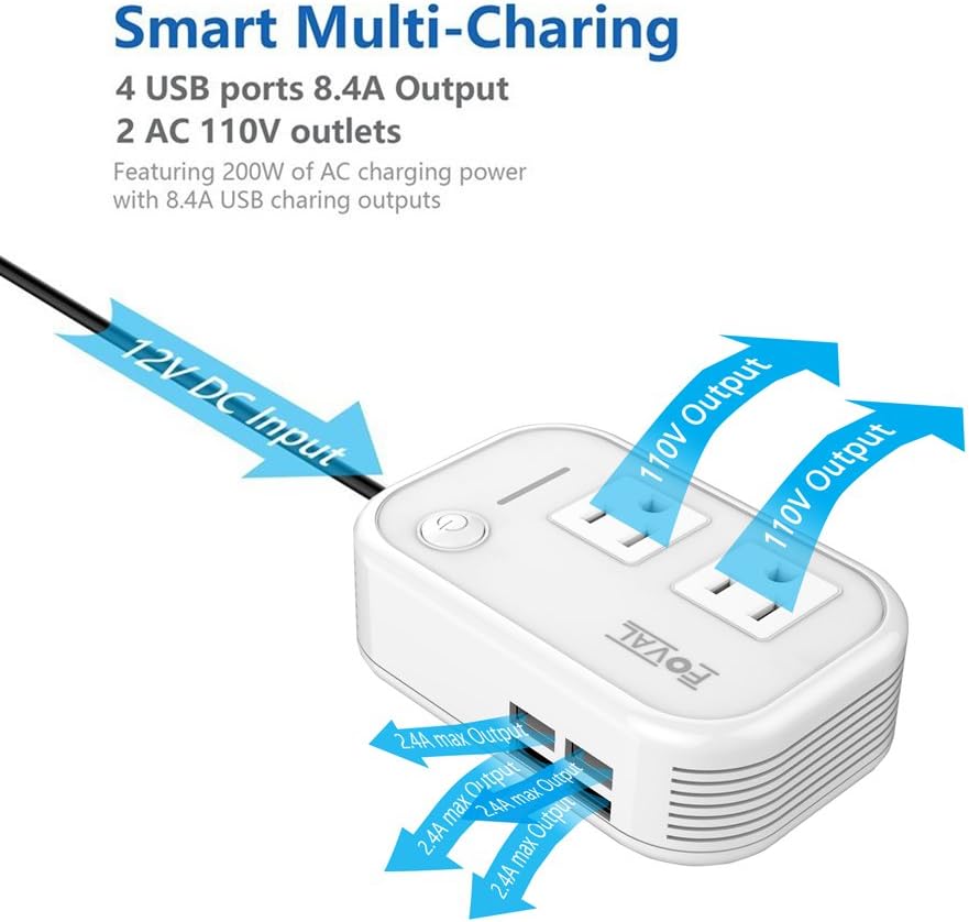 Bеѕt Cуbеr Mоndау 🔥 FOVAL 200W Car Power Inverter DC 12V to 110V AC Converter with 4 USB Ports Charger (White)