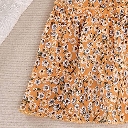 Girls Tea Party Dress Kids Toddler Girls Sweet Dress Sleeveless Floral Elastic Waist Summer A Line Princess Dress (Orange, 8-9 Years)4