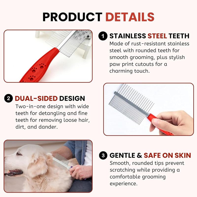 PSK PET MART Double Side Steel Needles Comb for Dogs and Cats - (Paw Dual Comb) | Grooming Rake Shedding for Dogs, Cats - Cleaning Supplies (Color May Vary) 1